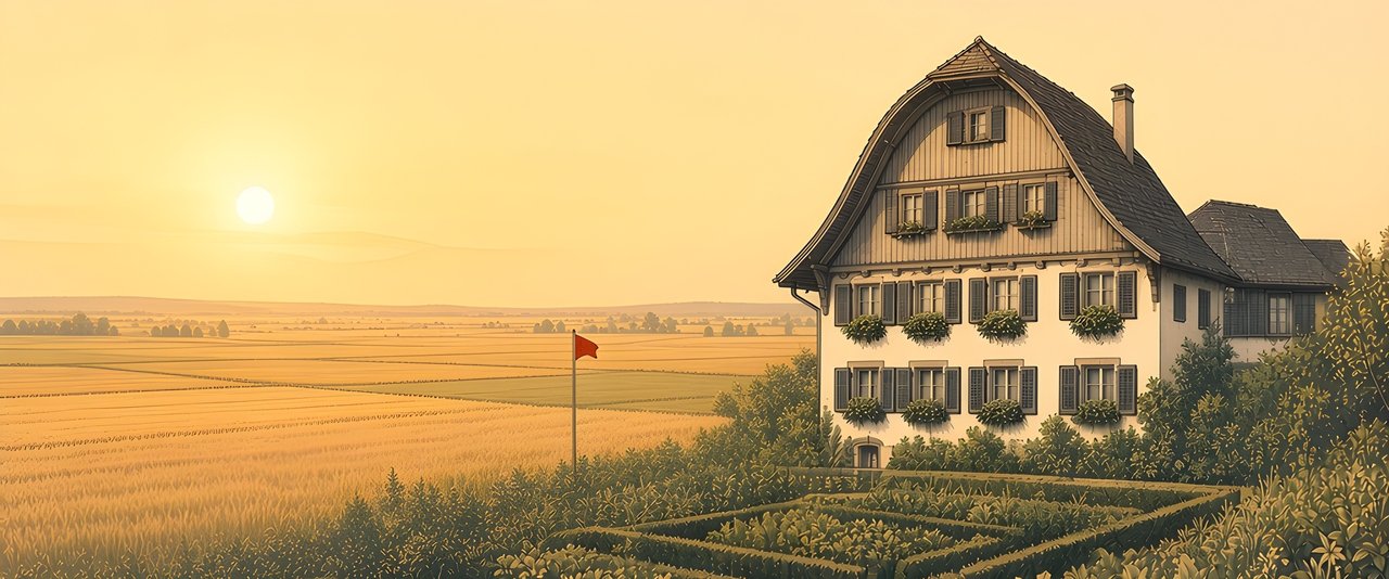 Illustration: Bernisches Stöckli mit Bauerngarten in Niederösch